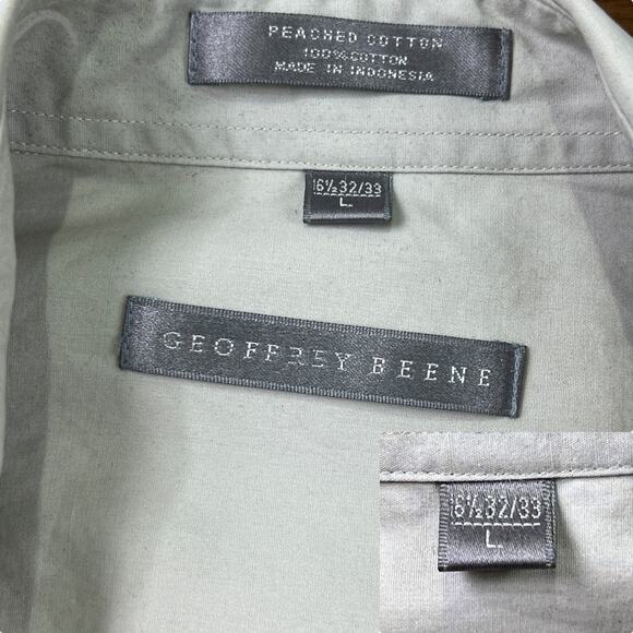 Geoffrey Beene Peached Cotton Button Up Dress Career Shirt Large 16.5 32/33 Beig - Picture 7 of 16